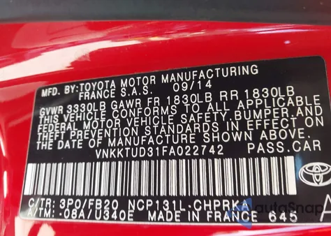 2015 Toyota Yaris Le из США, поврежденный, VIN VNKKTUD31FA022742